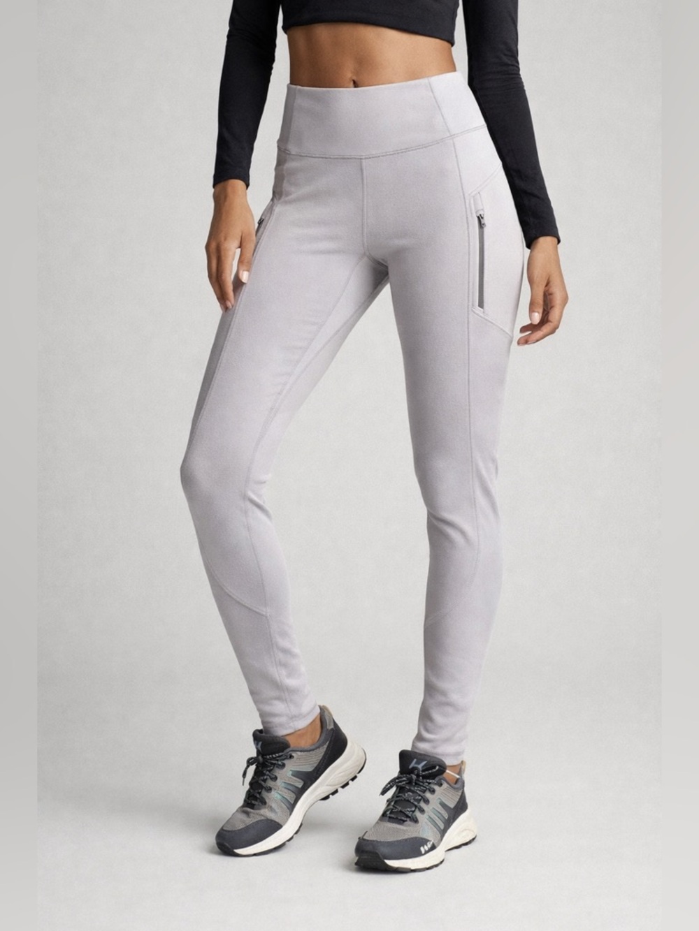 Athleta Rainier Tight Leggings M Gray Fleece Lined Winter Running Hiking